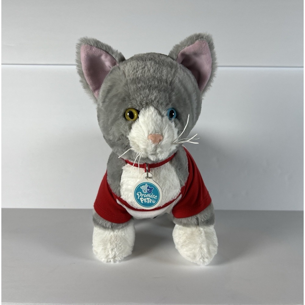 Build-A-Bear Workshop Promise Pets Grey &‎ White Cat Plush Heterochromia Eyes